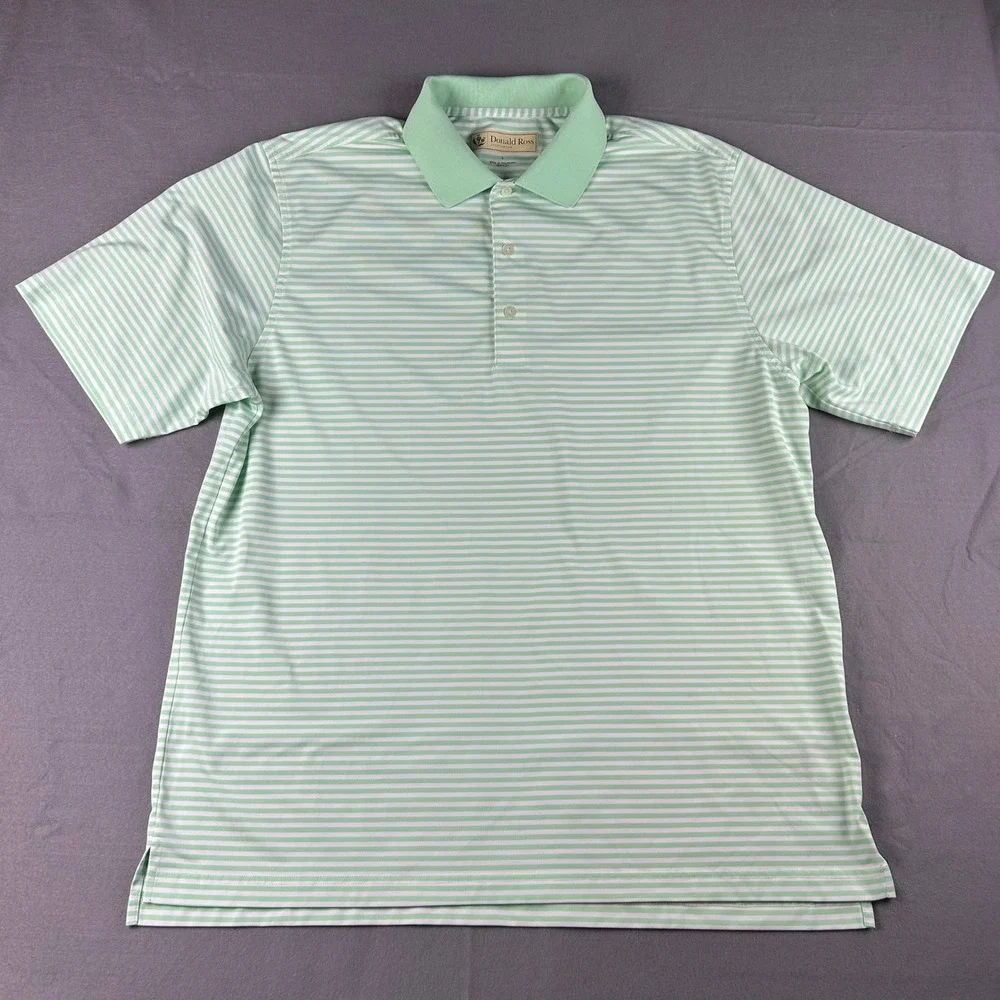 Donald Ross Polo Shirt Mens Large Green Striped Short Sleeve Golf Performance